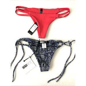 NWT Lot of 2 Beach Riot Nikki Bikini Bottom Tavik Vine Blue Paisley Pink Red XS